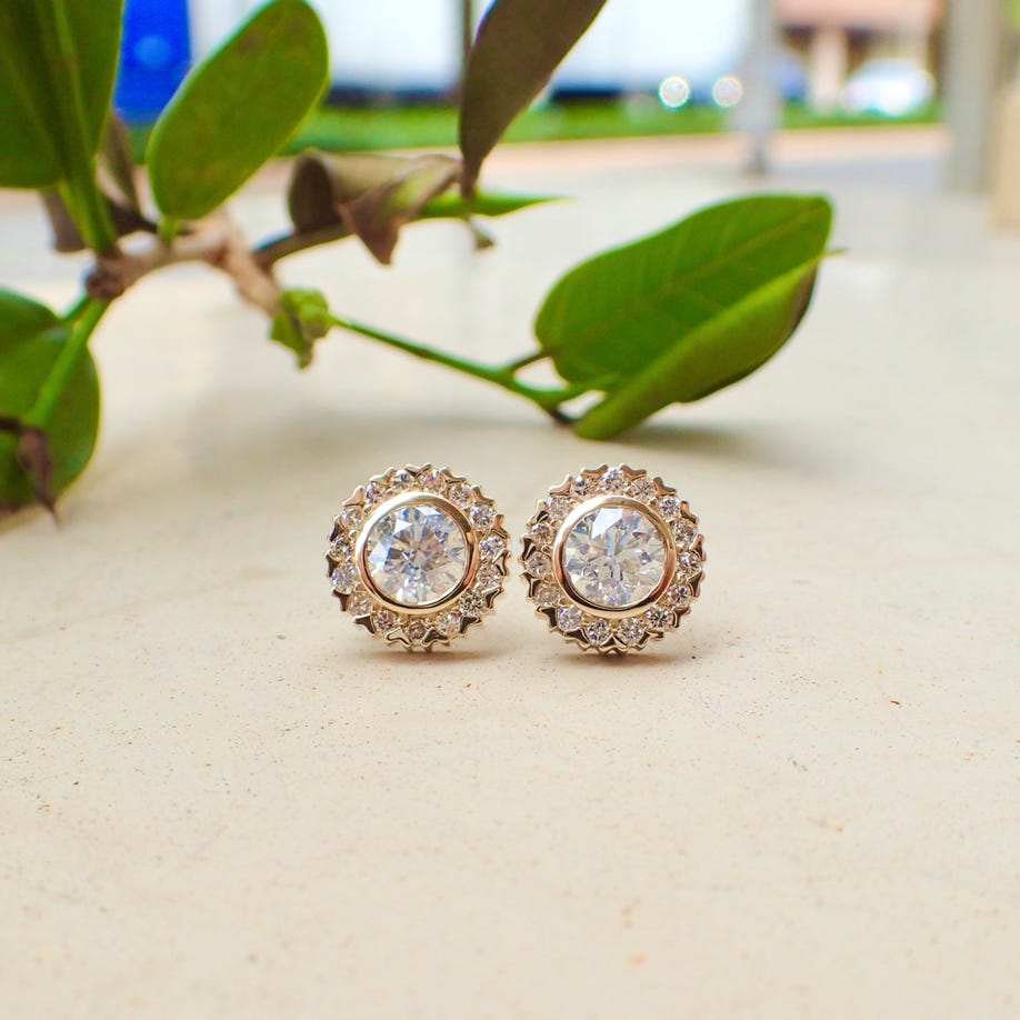 18k White Gold Earrings with 2.34 carats of Chatham Padparadscha Sapphire and 0.40 carats of Diamond